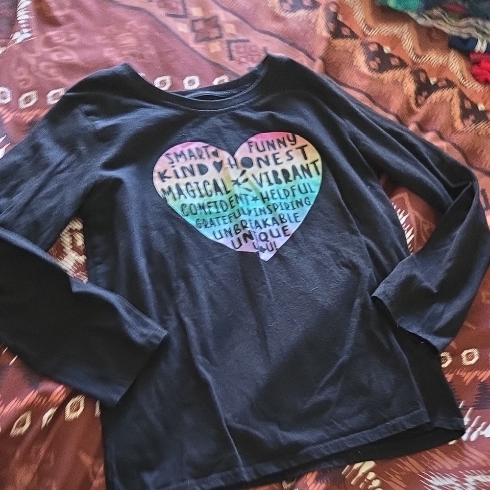 Kids Black Long Sleeve Shirt with Colorful Heart Design